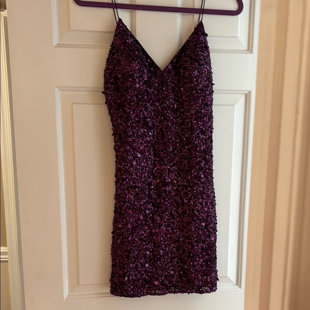 Purple Sequin Sleeveless Mini Dress